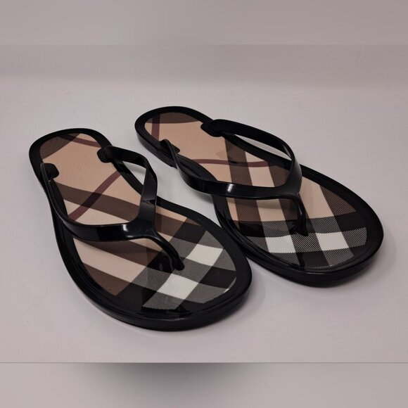 NWT Burberry Women's Sandals Nova Check Thong Italy Flats Size 8 US / 38 EU - Picture 1 of 10